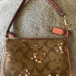 Coach Brown and Red Cat Print Shoulder Bag